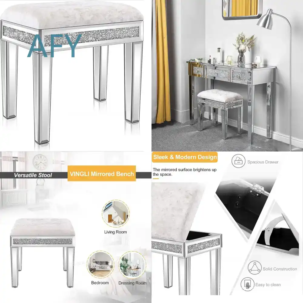 Muji Home Storage - Banc de coiffeuse rembourré en velours