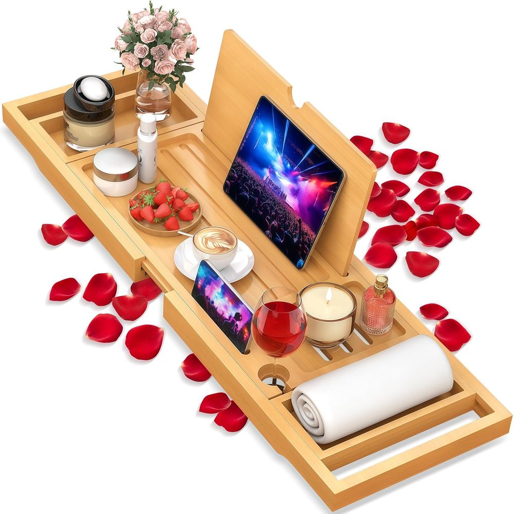 Bath Caddy Tray - Élégant porte-accessoires de bain en bambou